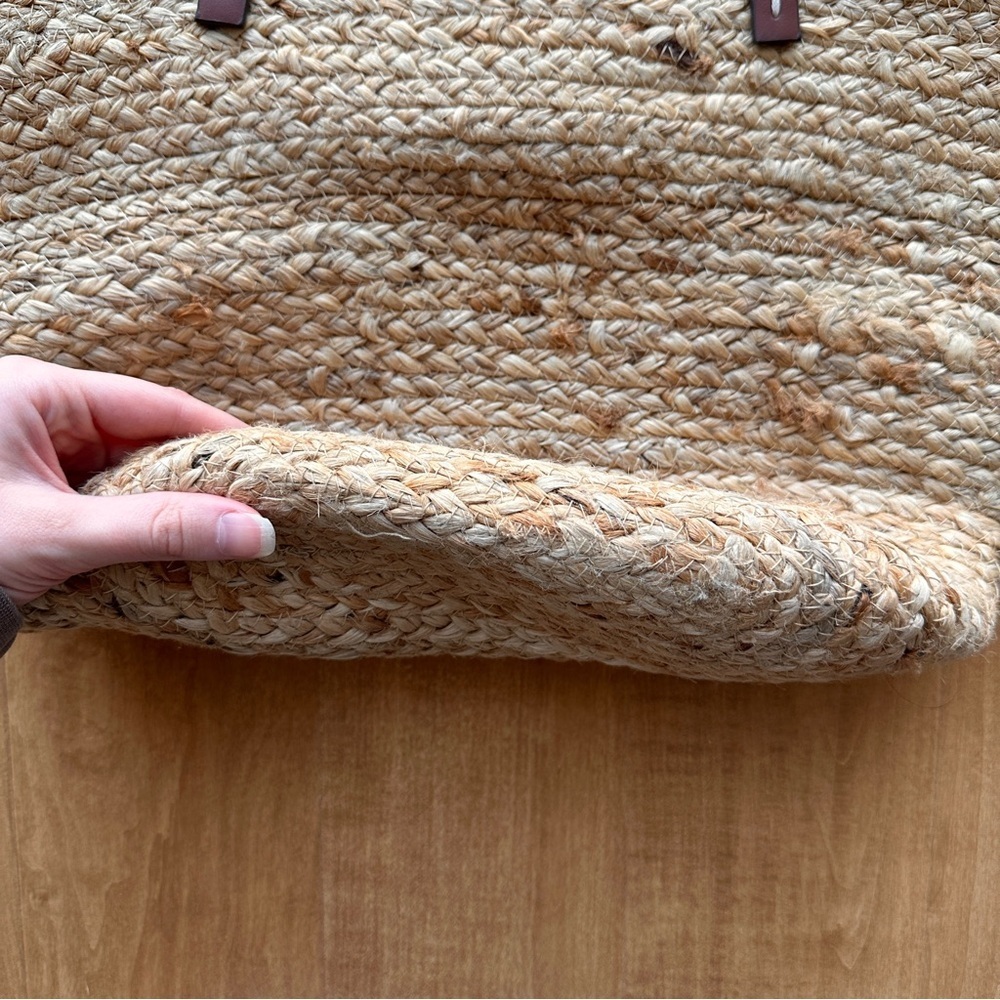 Mango Jute Basket Bag, Large Beach Tote, Drawstring Vacation Leather Handle Bag - Picture 5 of 15